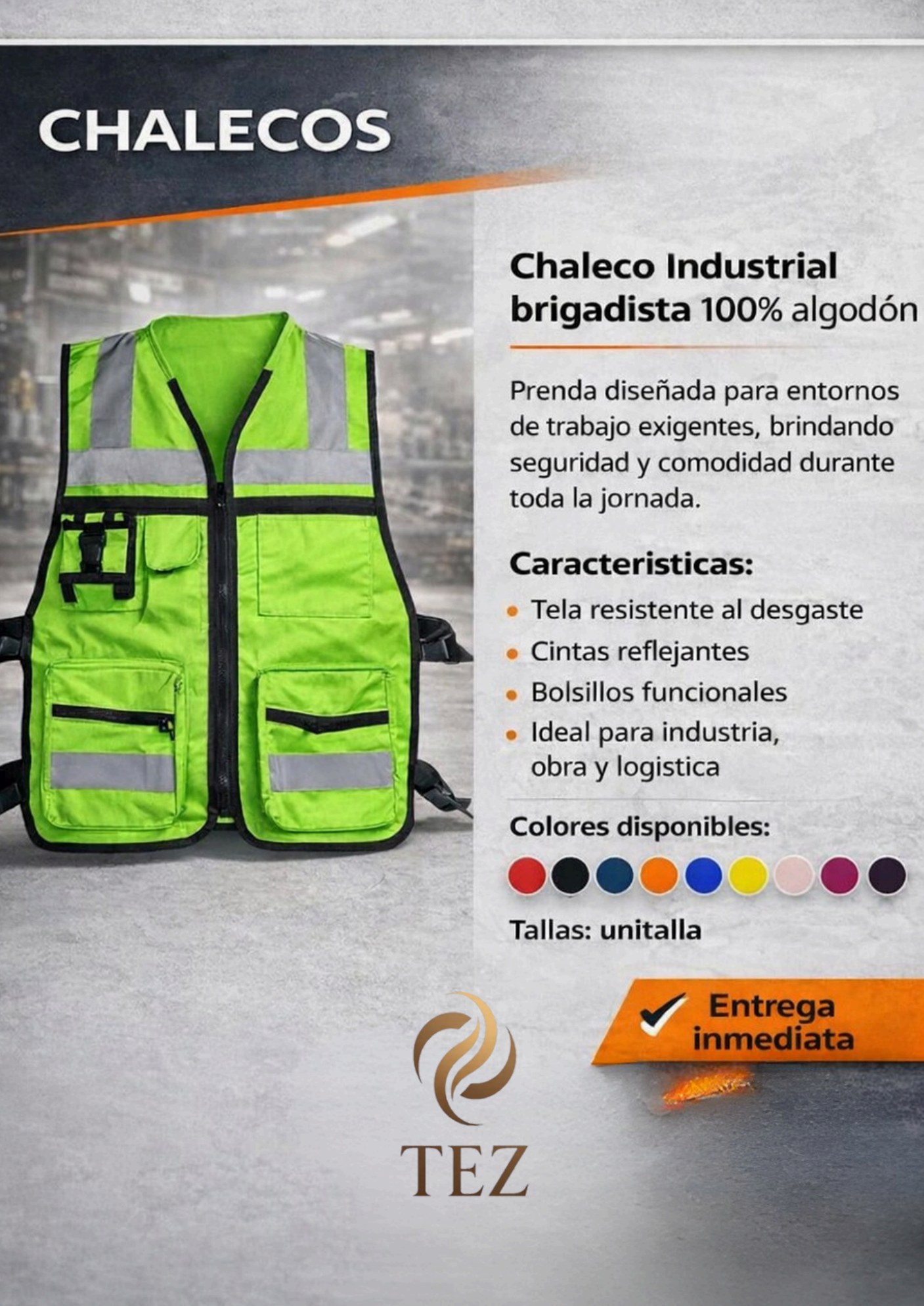 Chaleco Industrial brigadista 100% algodón