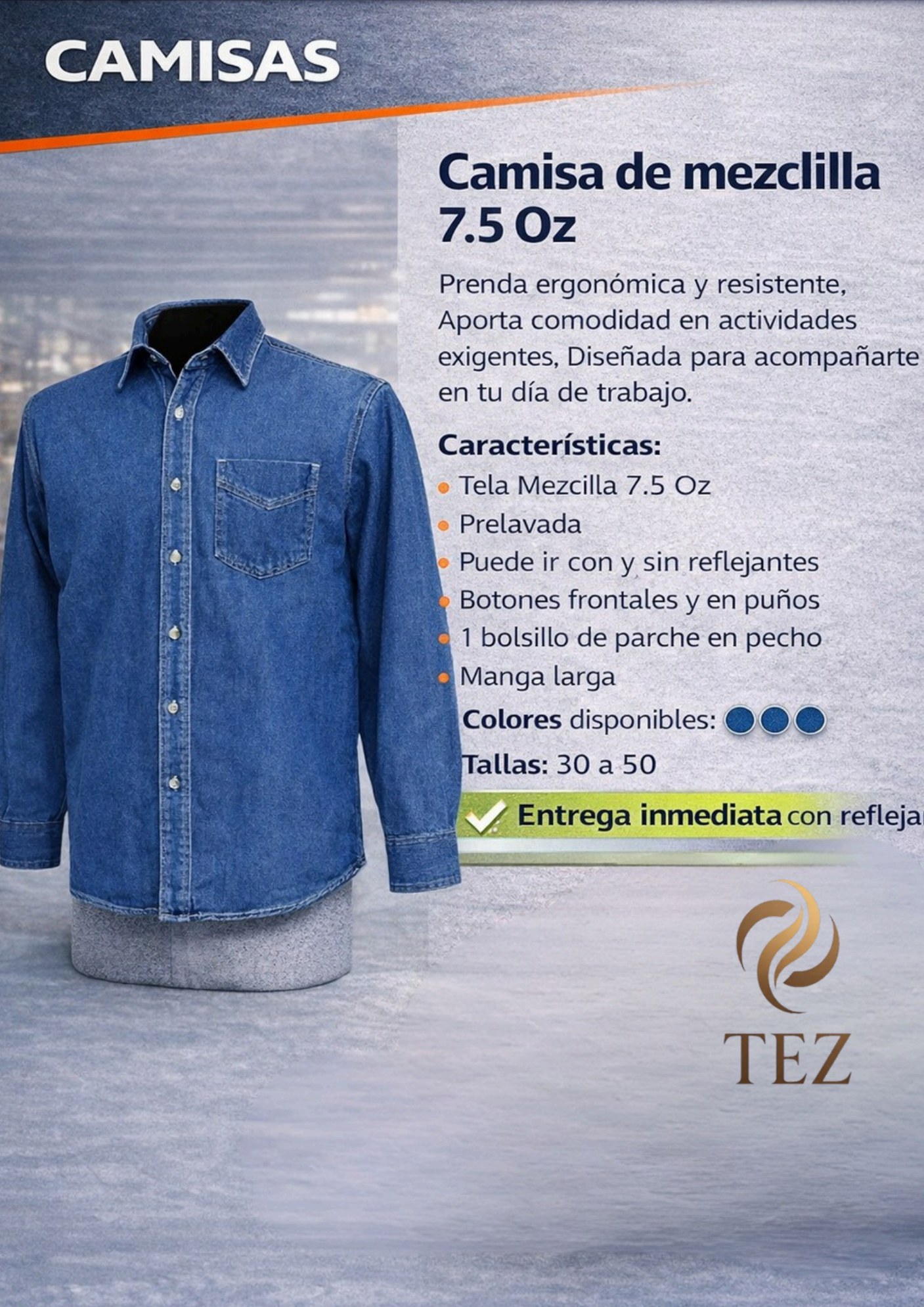 Camisa de mezclilla 7.5 Oz