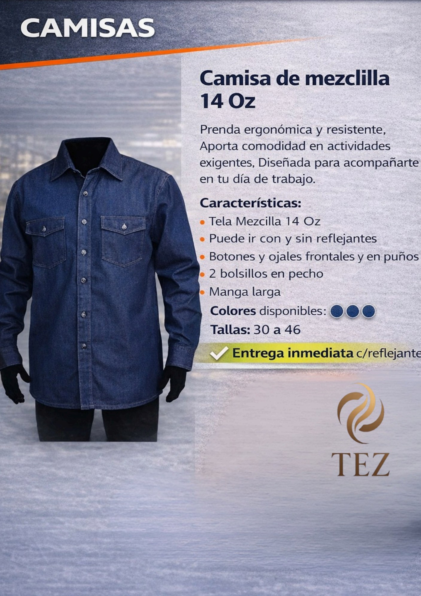 Camisa de mezclilla 14 Oz